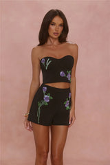 Blossom Day Strapless Embellished Crop Top Black