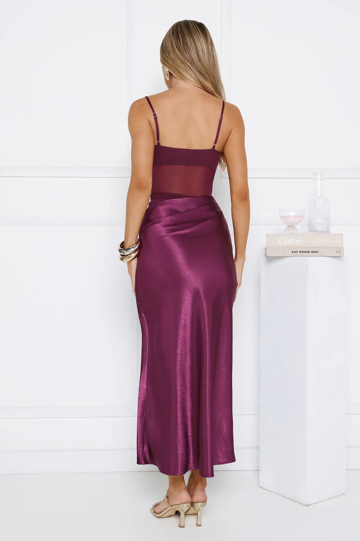 My Rules Satin Mesh Maxi Dress Black