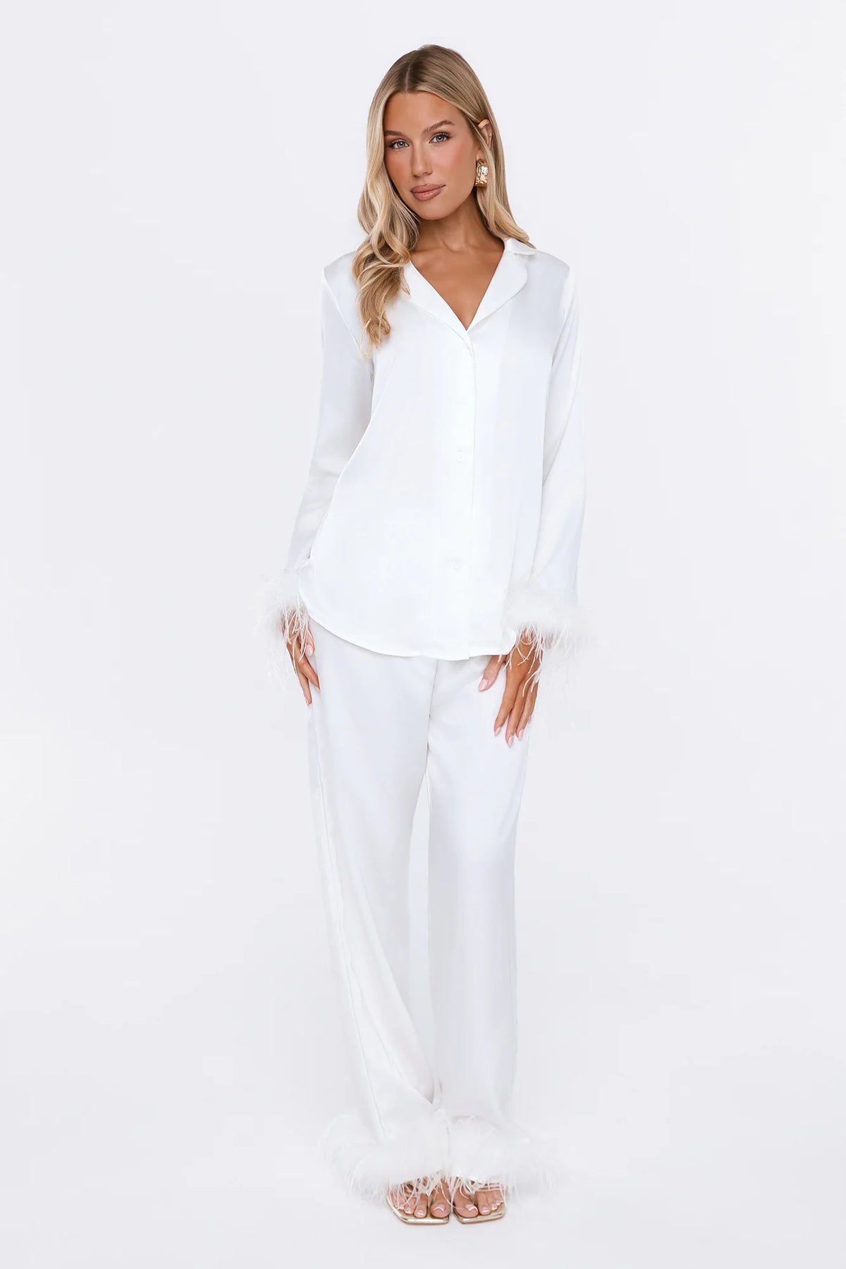 Silky Promise Satin Feather Pyjama Pants Light Pink