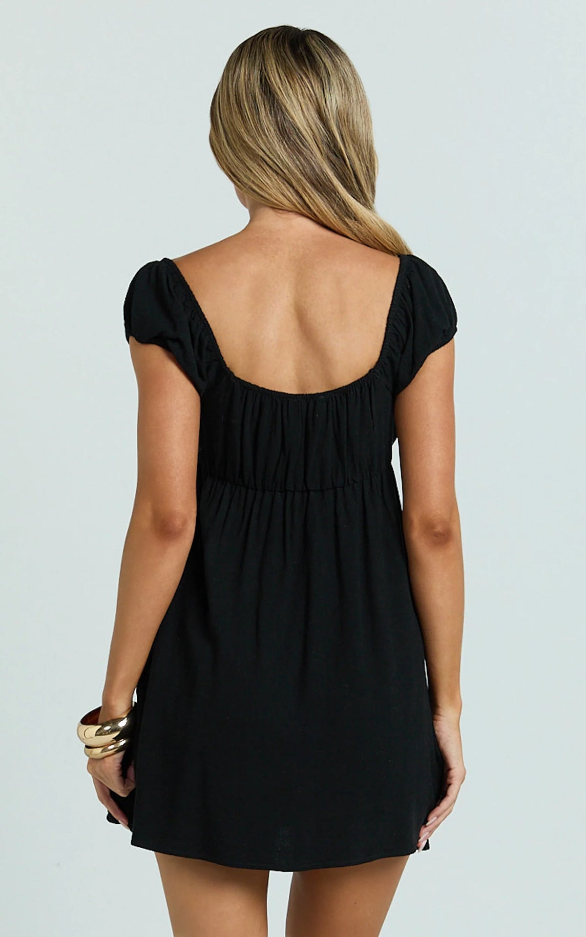 Brooks Mini Dress - Puff Sleeve Front Tie Babydoll Dress in Lemon