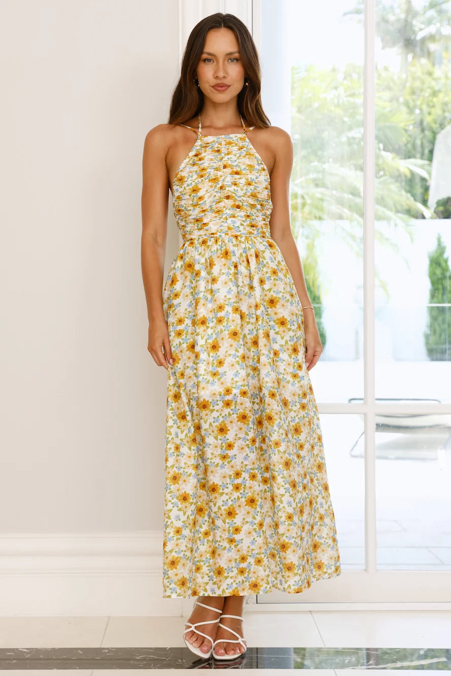 Chasing Summer Halter Midi Dress Print