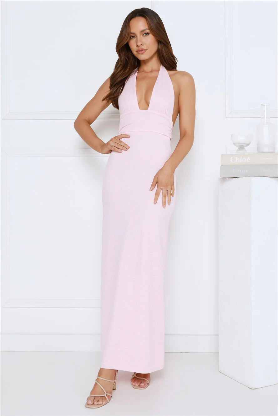 Palm Avenue Halter Maxi Dress Pink