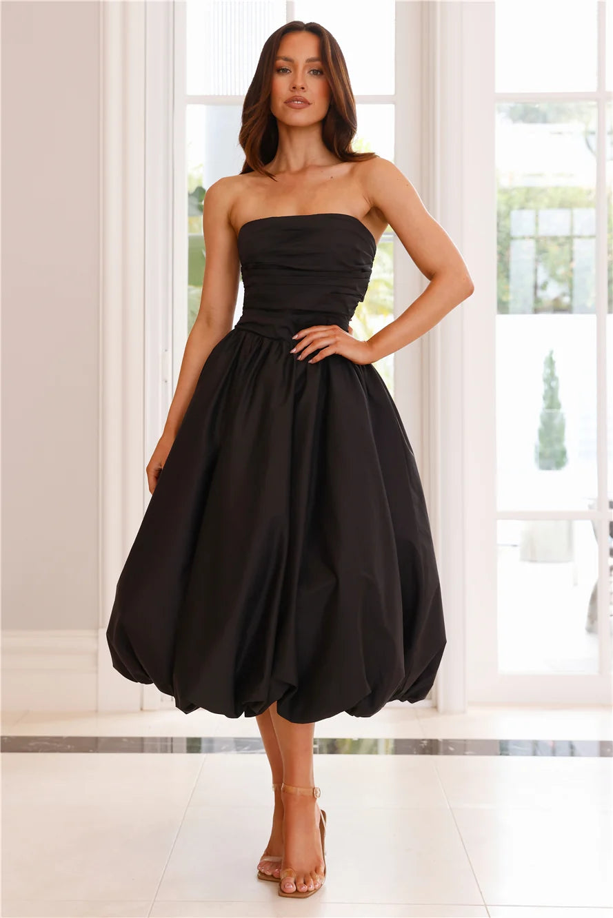 Upon A Cloud Strapless Bubble Midi Dress Pink
