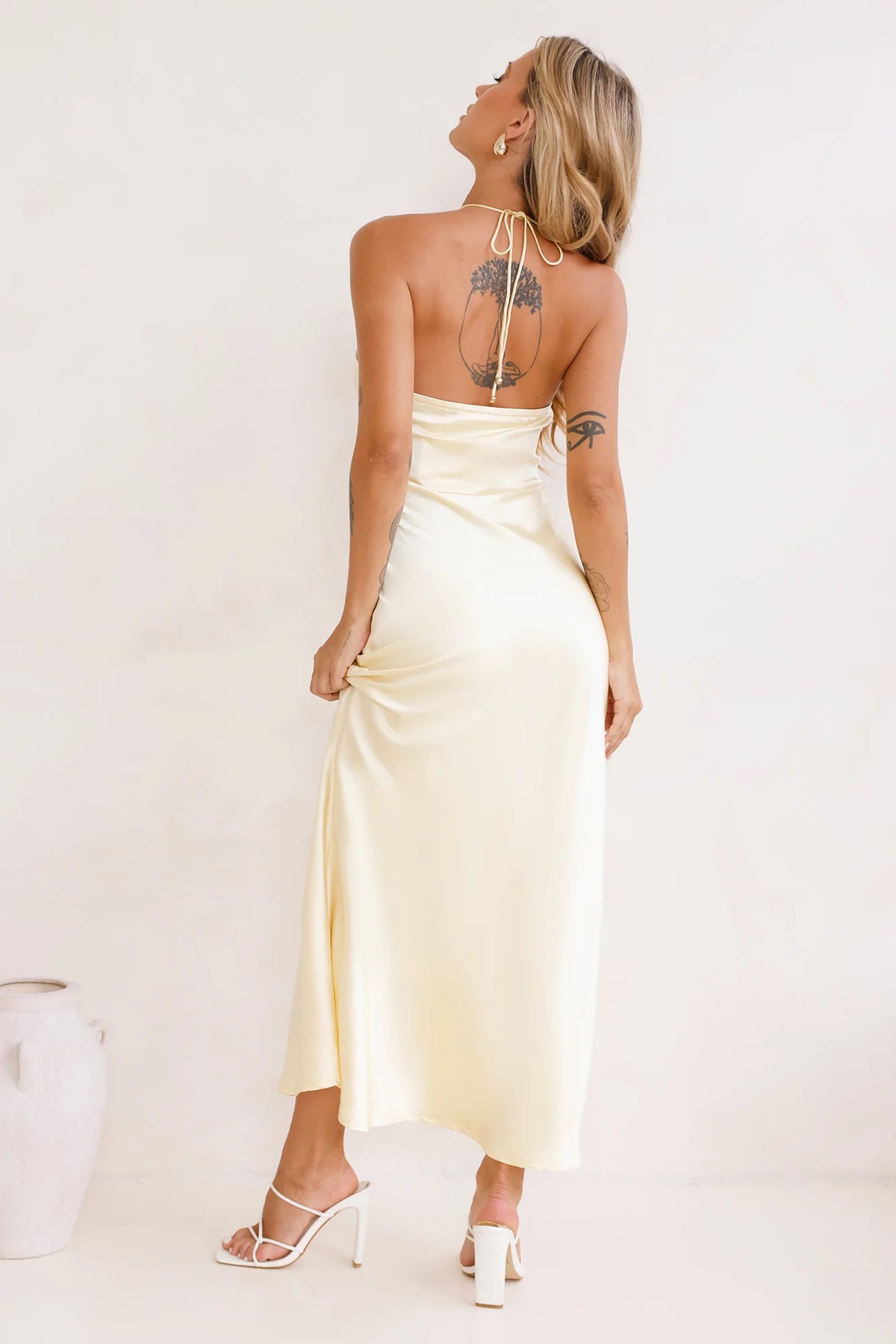 Admired By All Satin Halter Maxi Dress Blue