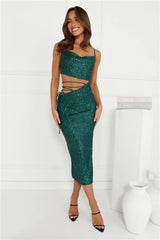 Shimmer Shores Sequin Midi Dress Green