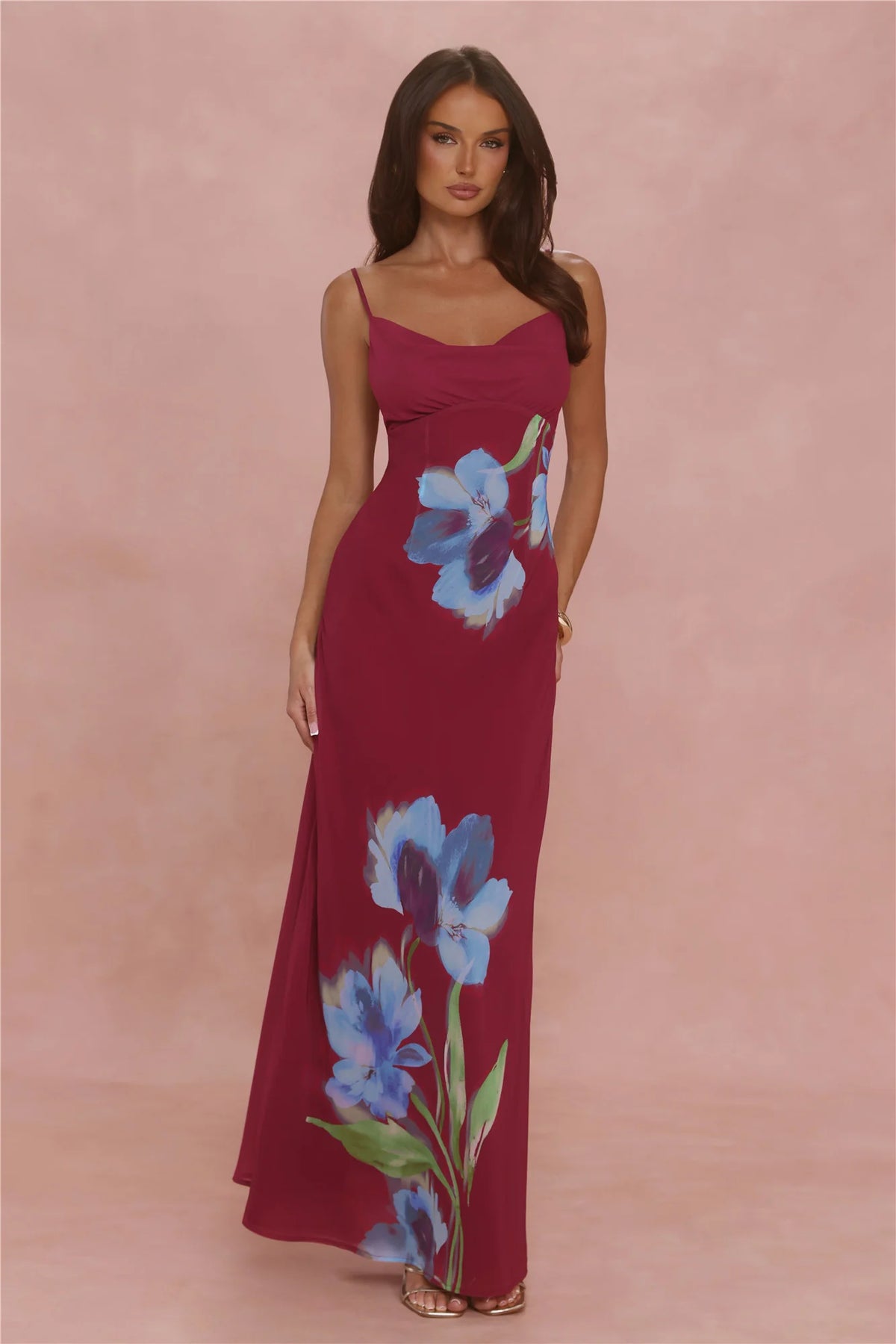 Galaxy Petals Maxi Dress Wine