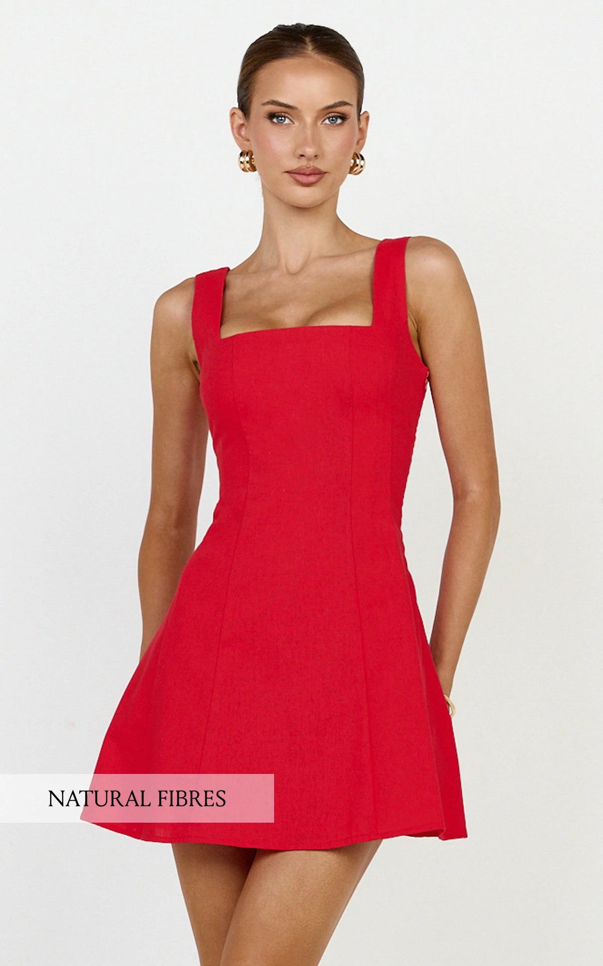 Adiana Mini Dress - Linen Square Neck Shirred Back A Line Dress in Pink