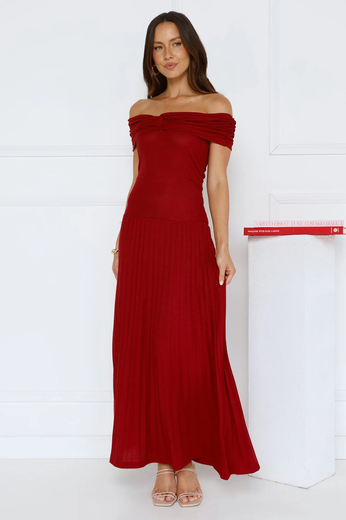 Nikita Off Shoulder Ribbed Maxi Dress Navy