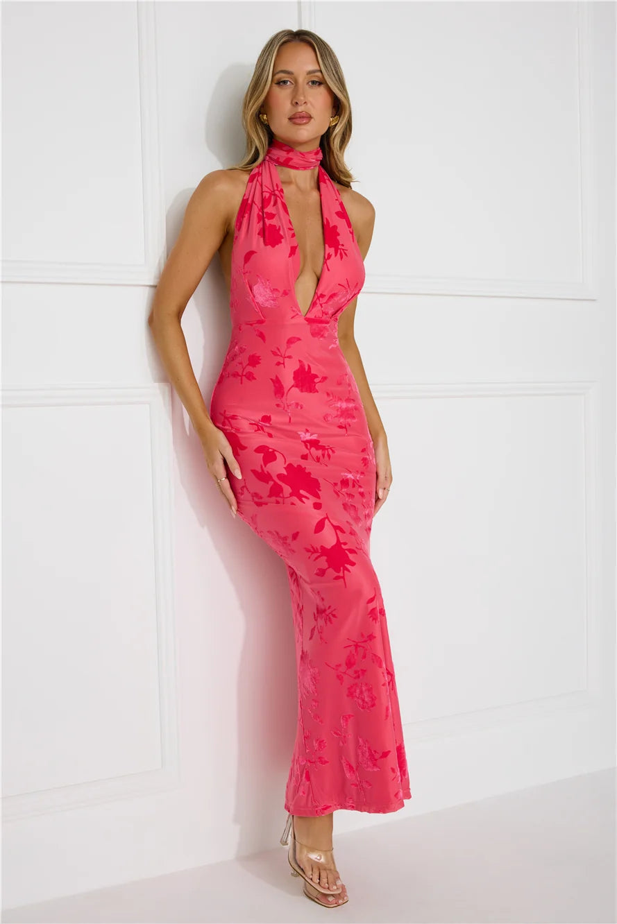 Shallow Love Halter Maxi Dress Blue