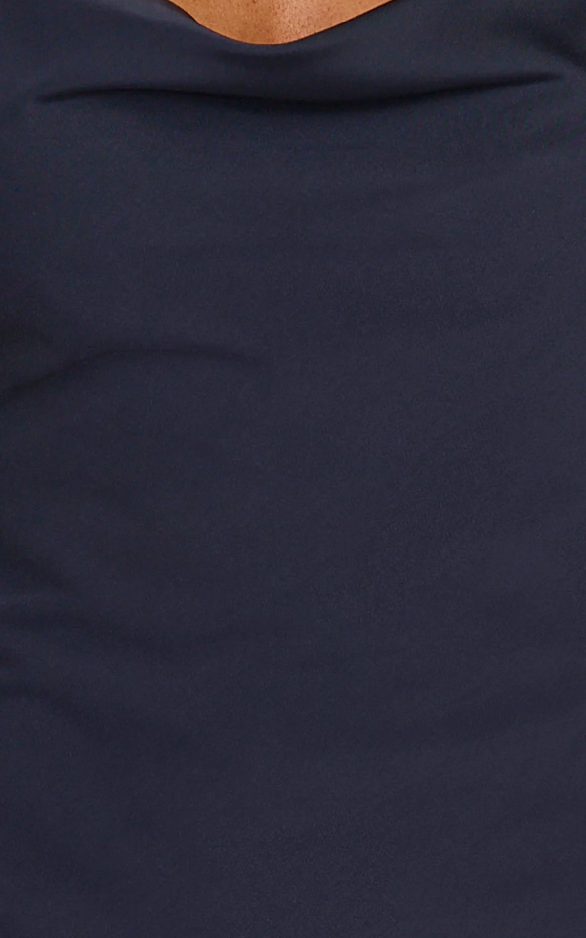 Alani Mini Dress - Open Cowl Back Flounce Detail Dress in Navy