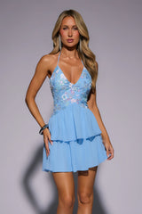 Dancefloor With You Sequin Halter Mini Dress Blue