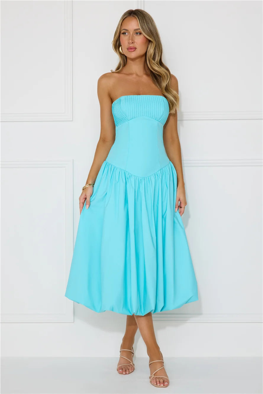 Adelaide Strapless Bubble Midi Dress White