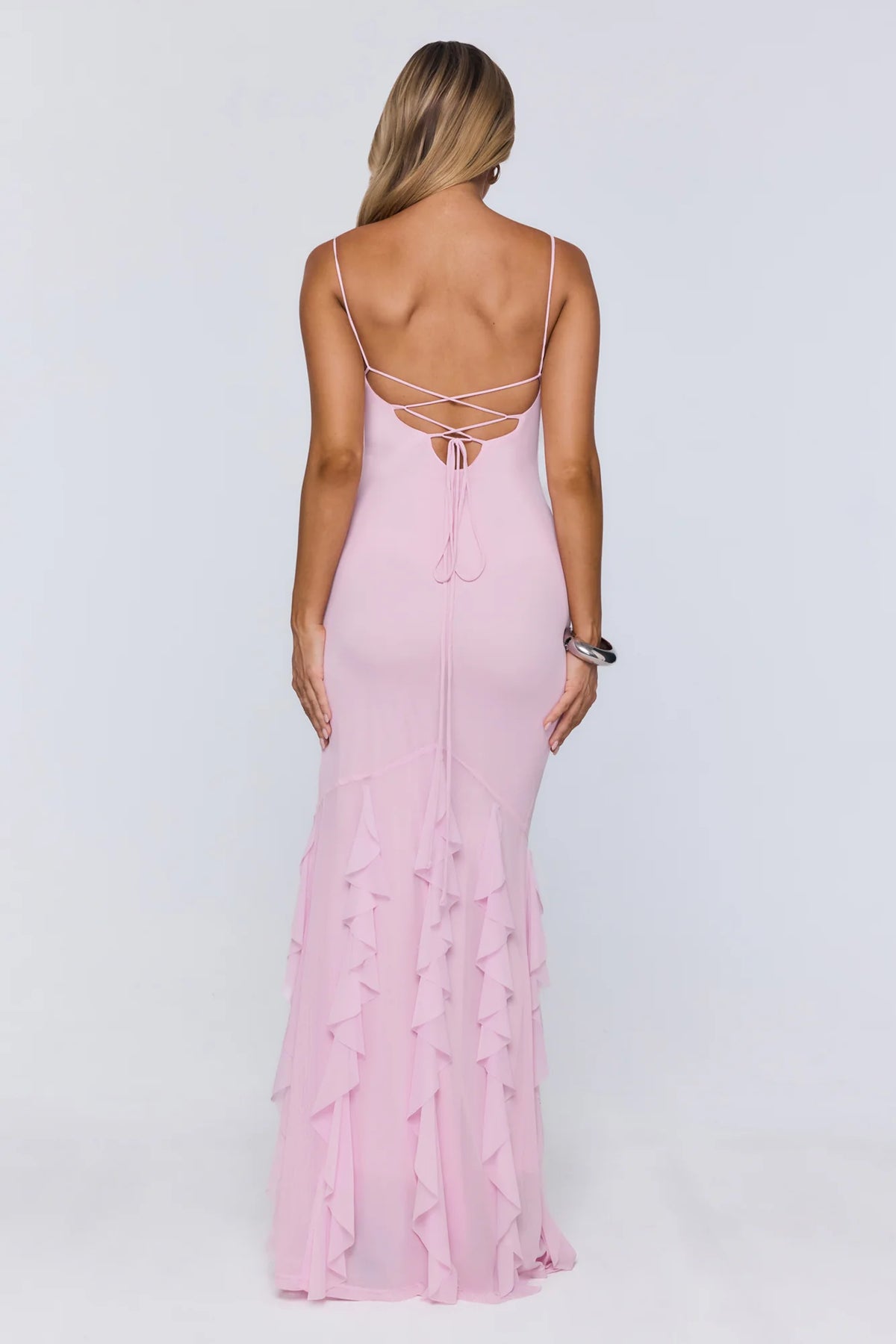 Softly Twirling Mesh Maxi Dress Pink