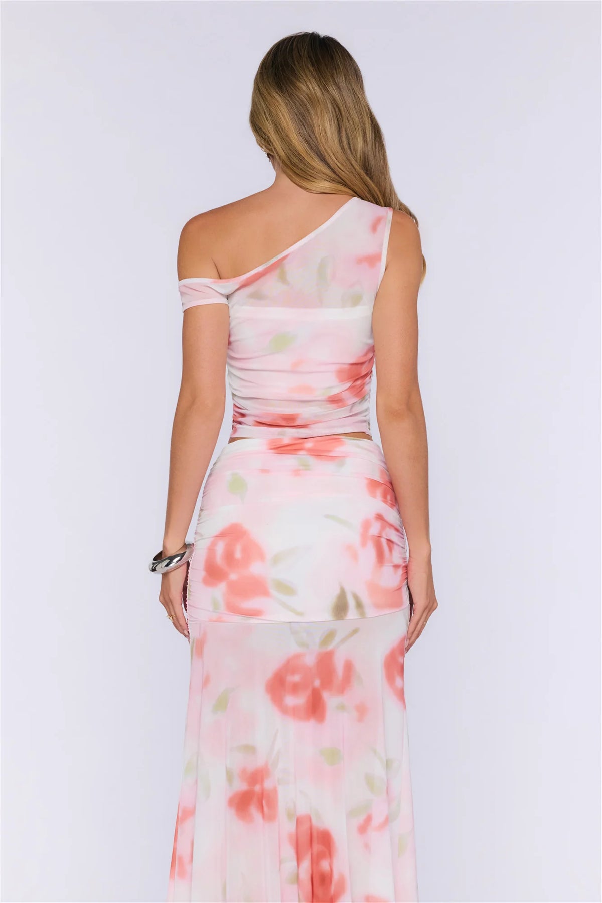 Good Idea Mesh Off Shoulder Top Pink Floral