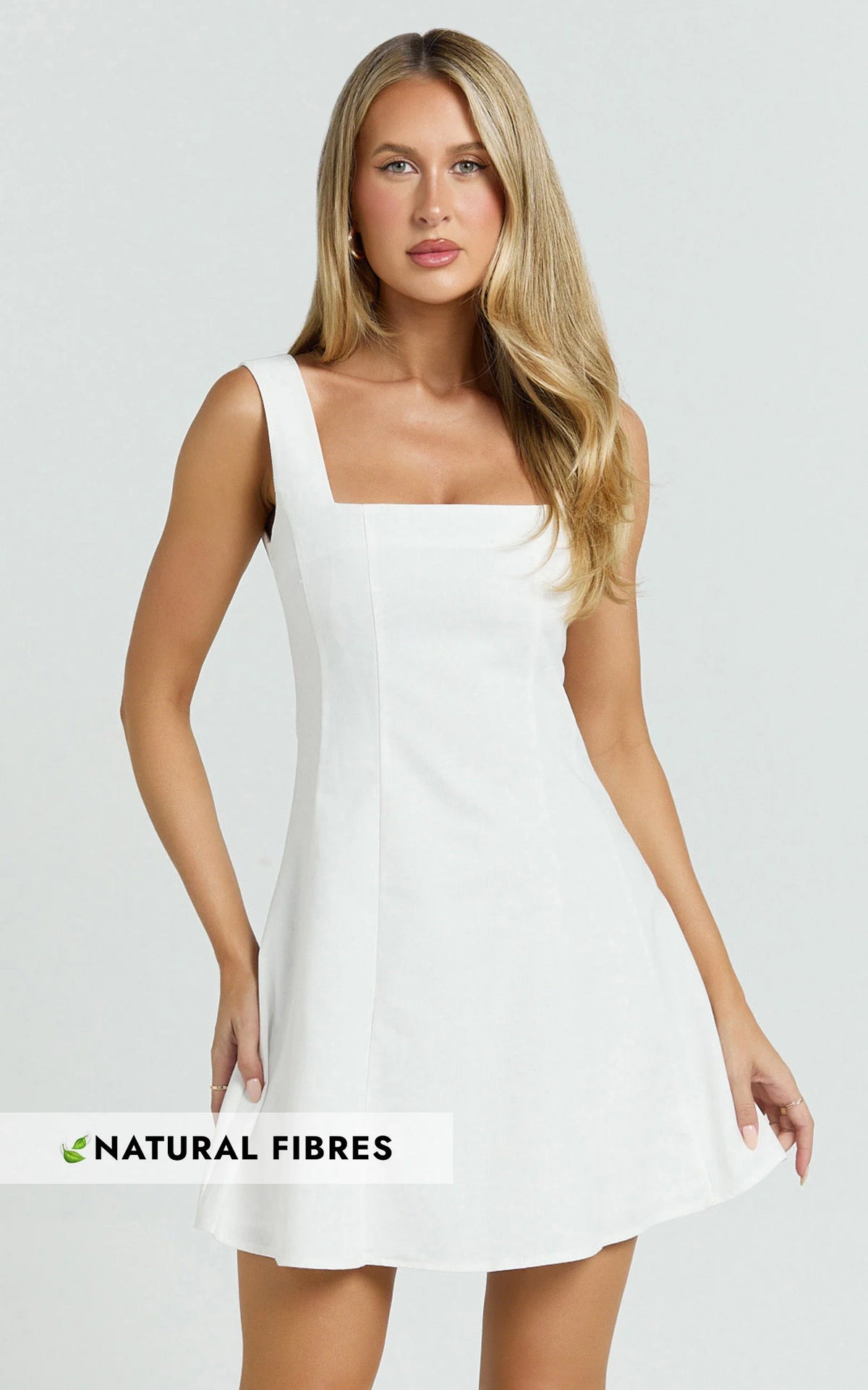 Adiana Mini Dress - Linen Square Neck Shirred Back A Line Dress in Pink