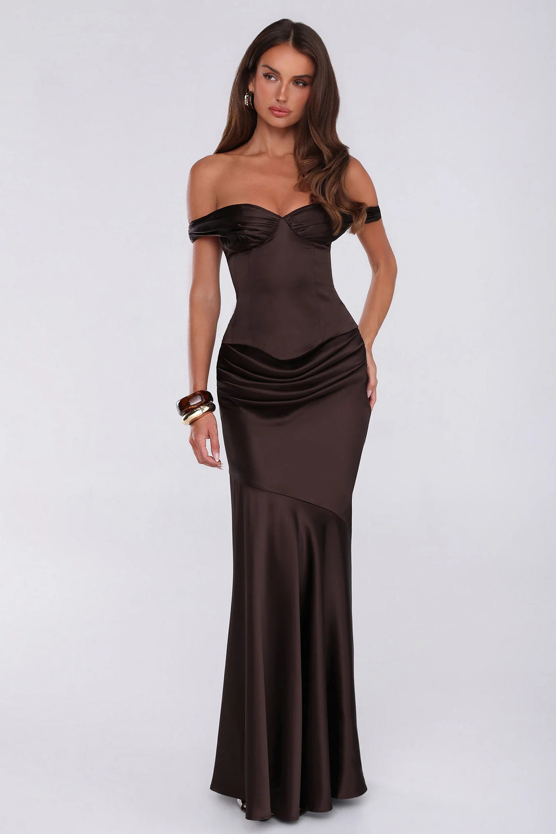 Final Fitting Satin Maxi Skirt Chocolate