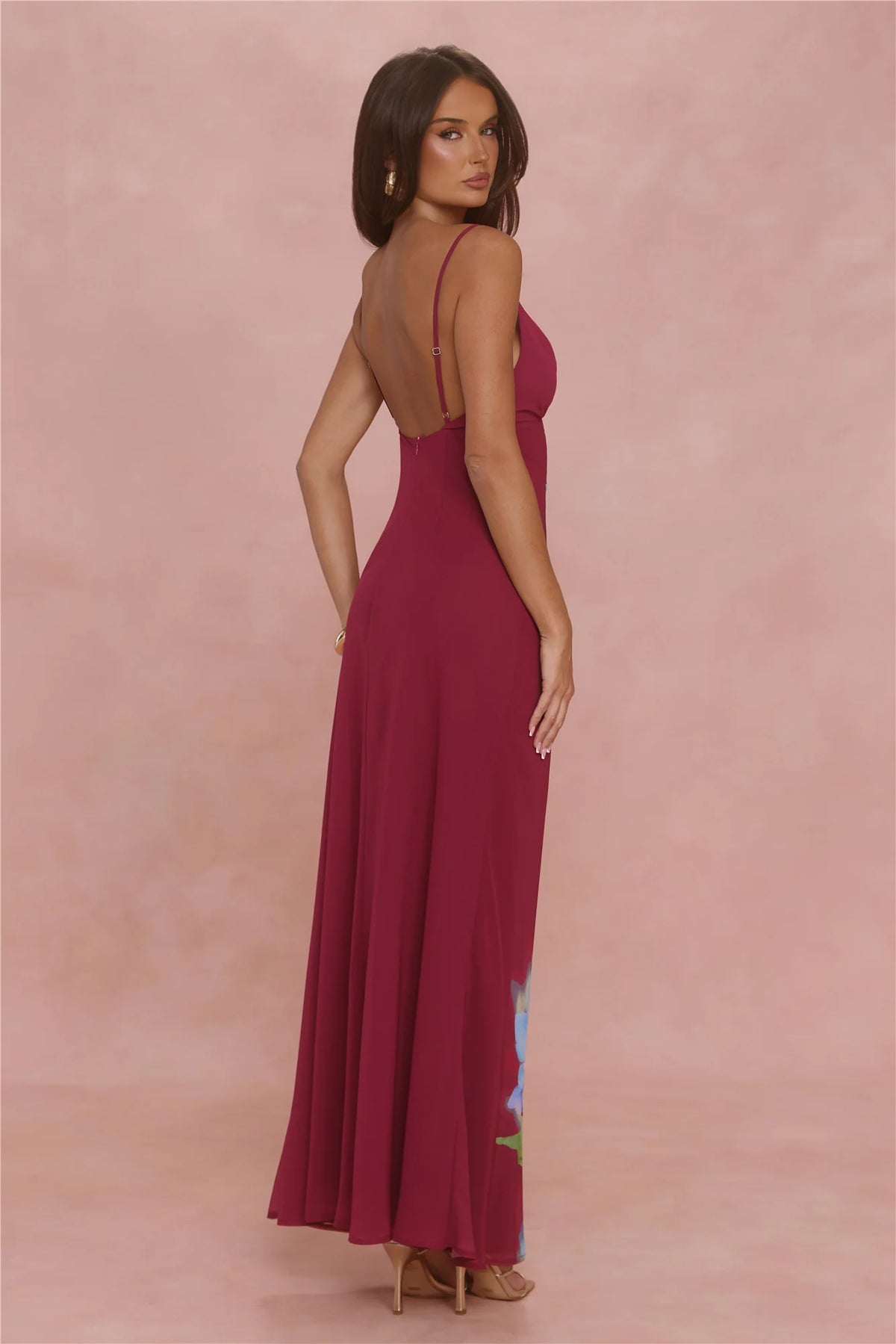 Galaxy Petals Maxi Dress Wine