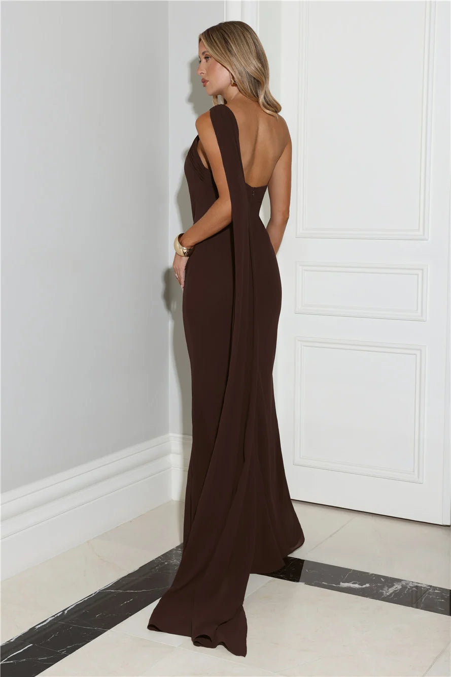 Sultry Drape One Shoulder Maxi Dress Yellow