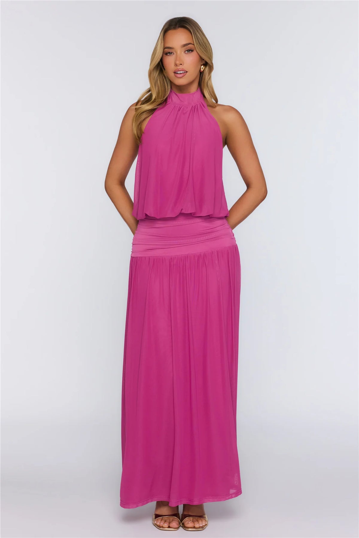 Dreamy Flowy Halter Maxi Dress Light Blue