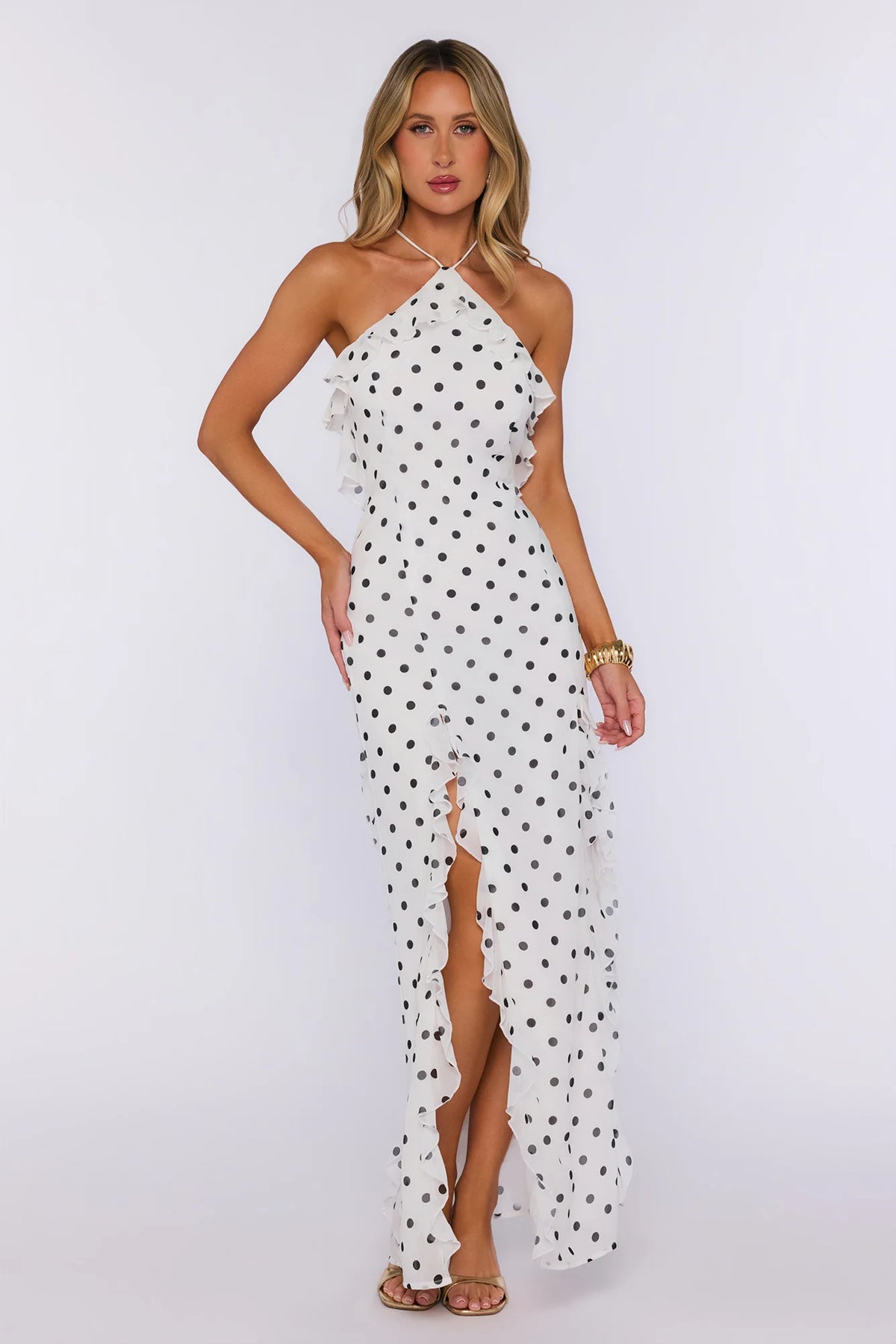 Soft Fame Polka Dot Maxi Dress White