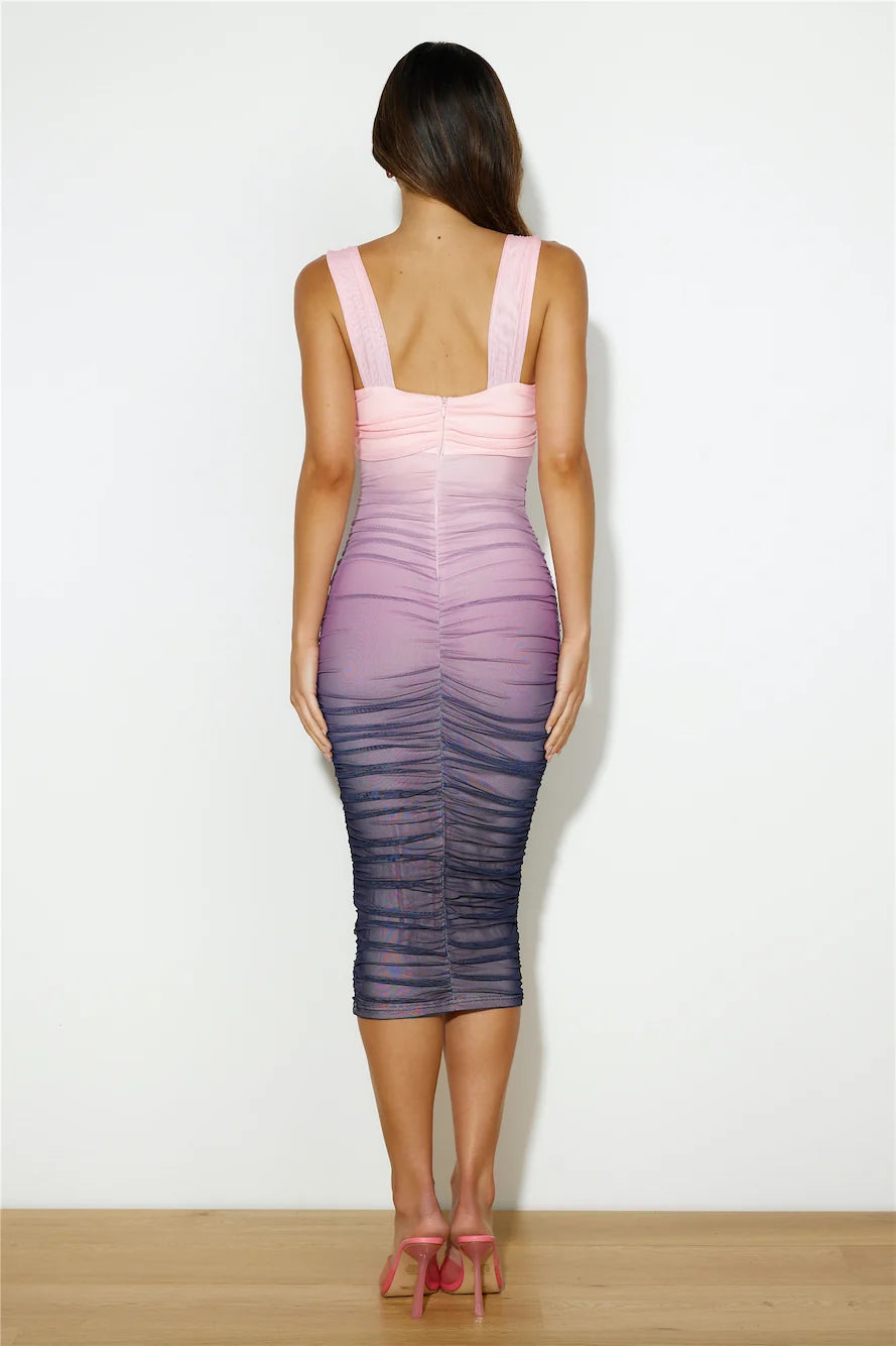 Highlights Mesh Midi Dress Blue