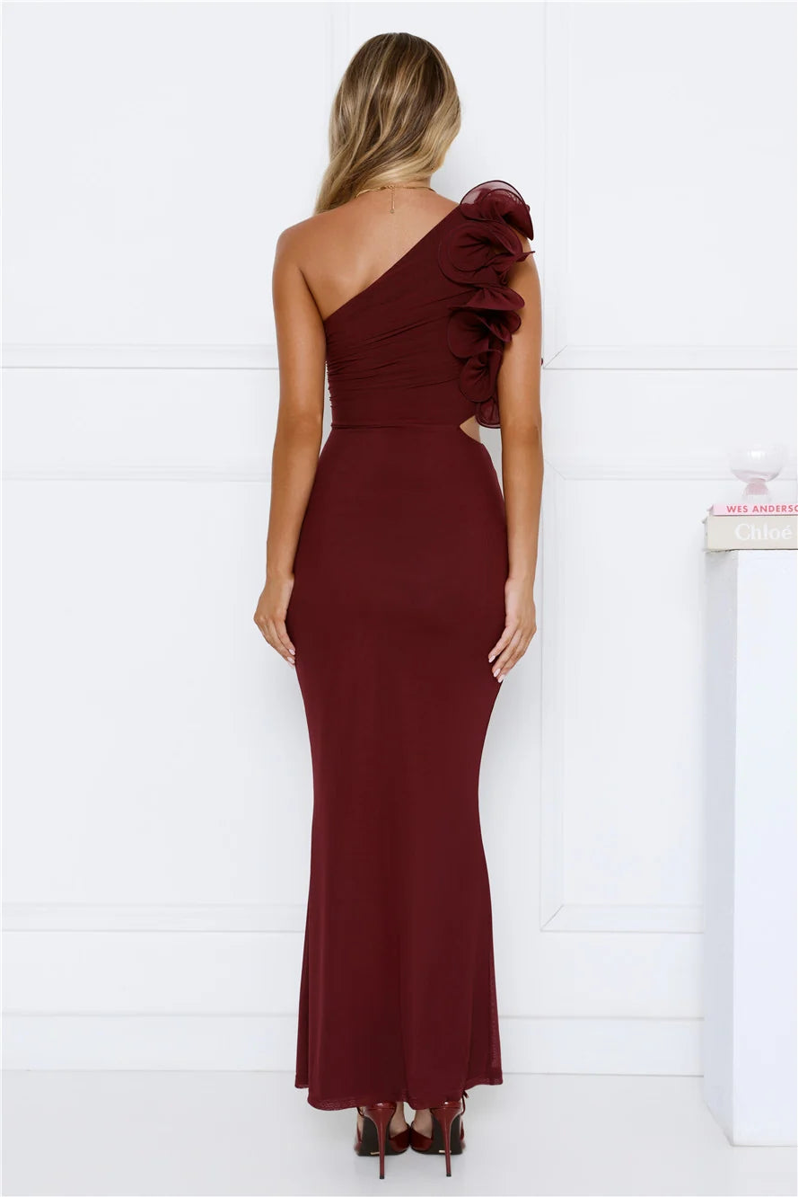 Luxe By Moonlight One Shoulder Mesh Maxi Dress Sage