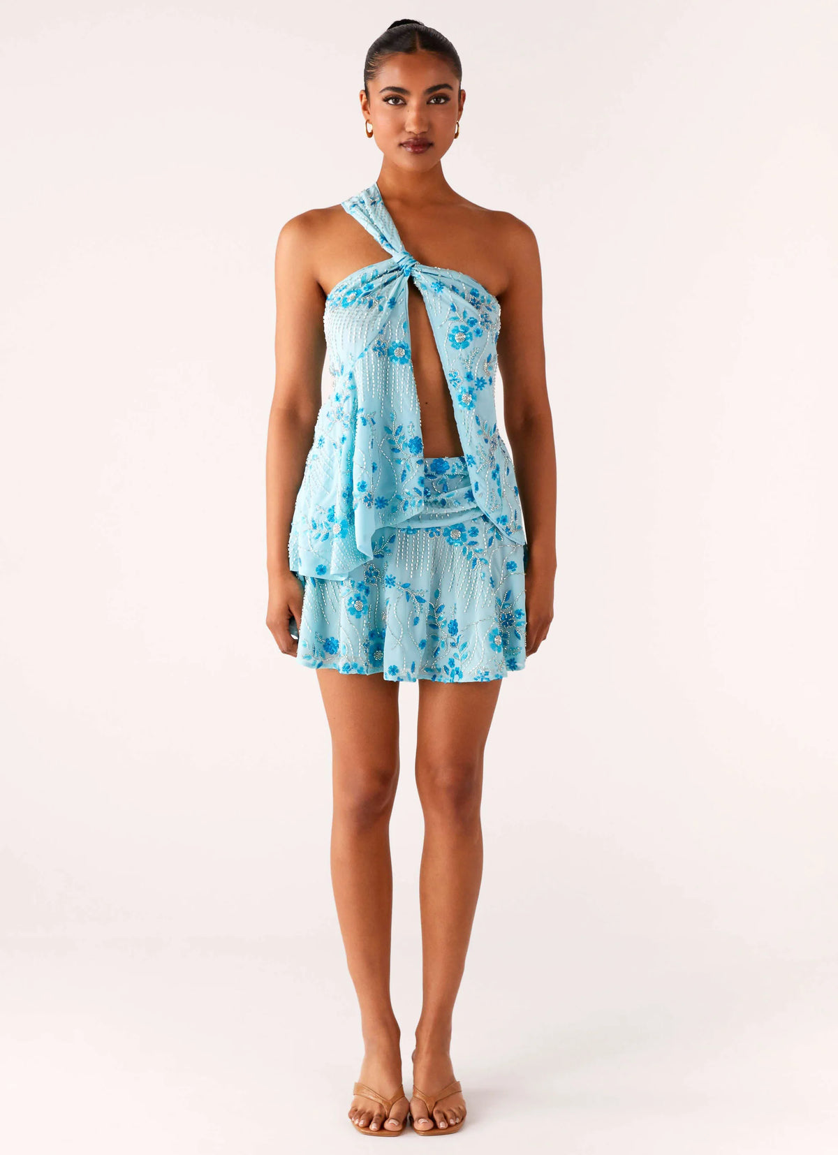 Delight Me Beaded Asymmetrical Top - Blue