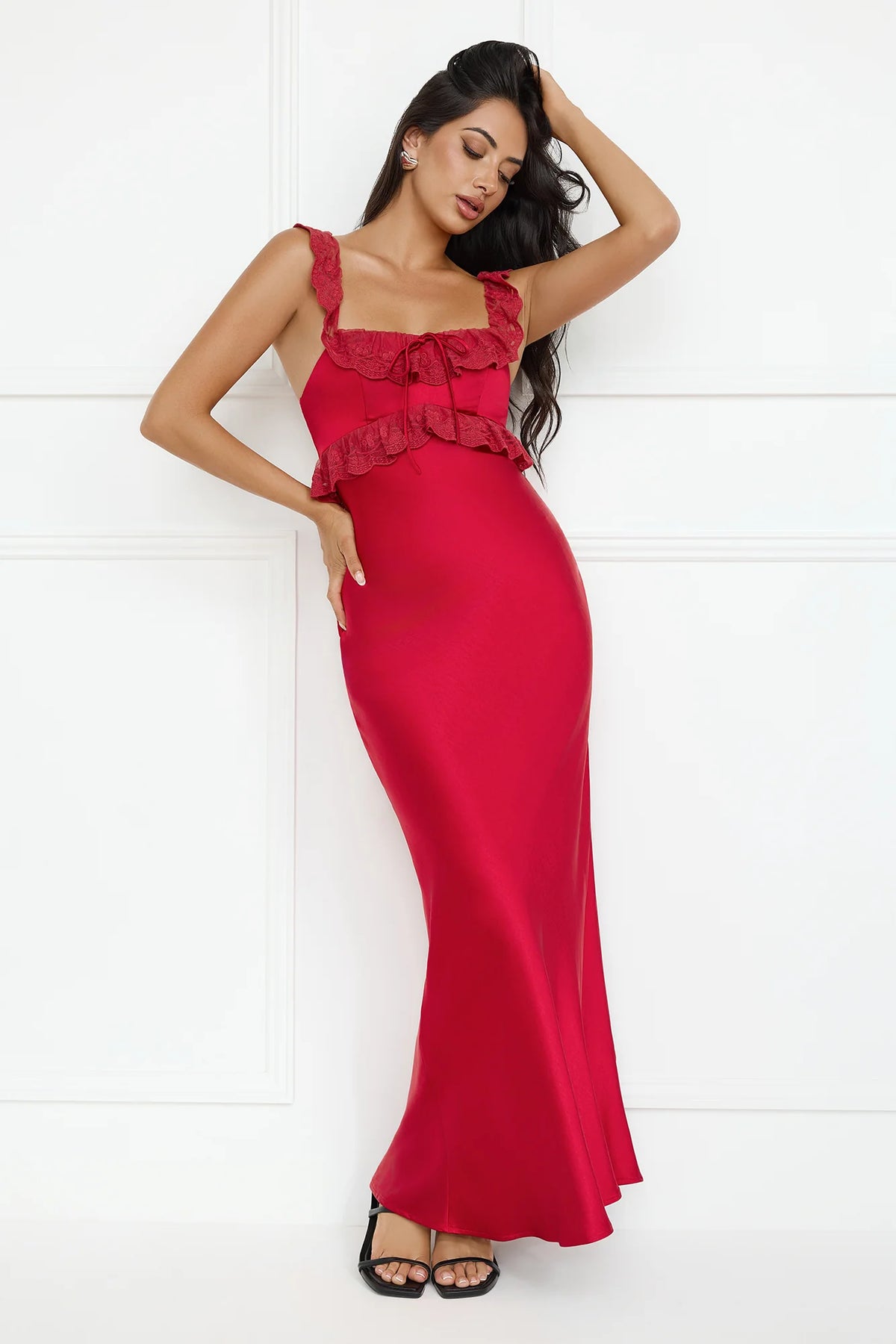 Waltzing In Romance Satin Maxi Dress Yellow