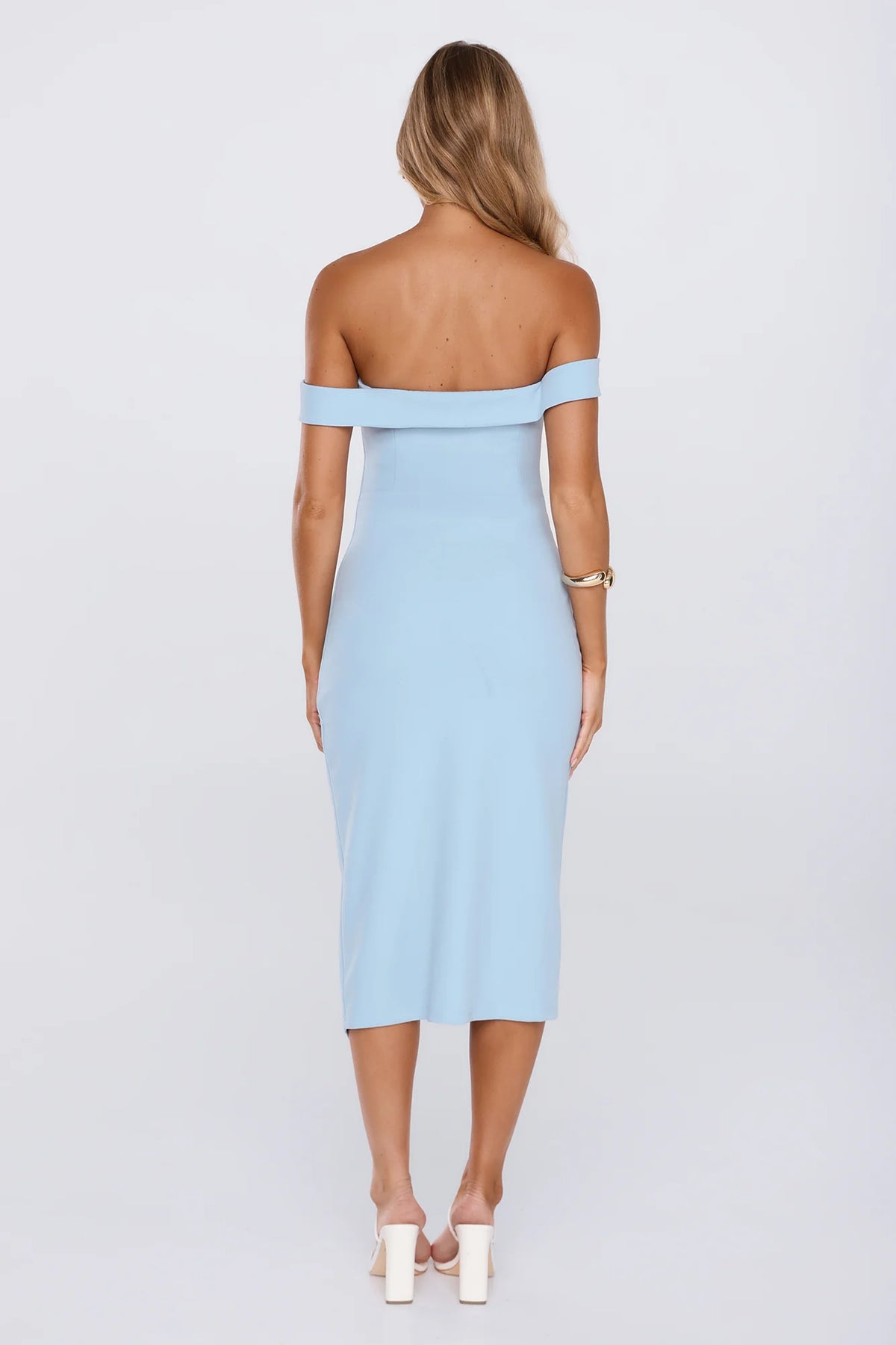 Editorial Mood Off Shoulder Midi Dress Blue