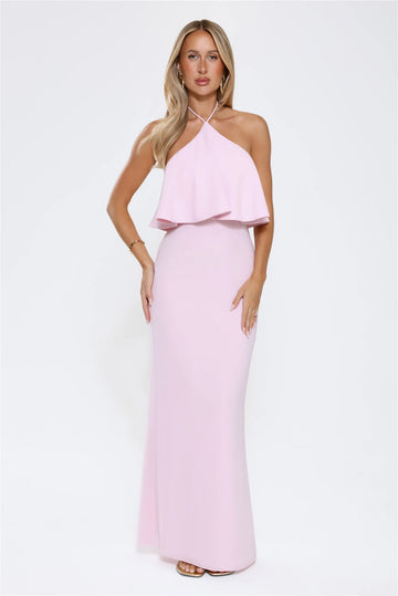 Silken Radiance Halter Maxi Dress Pink