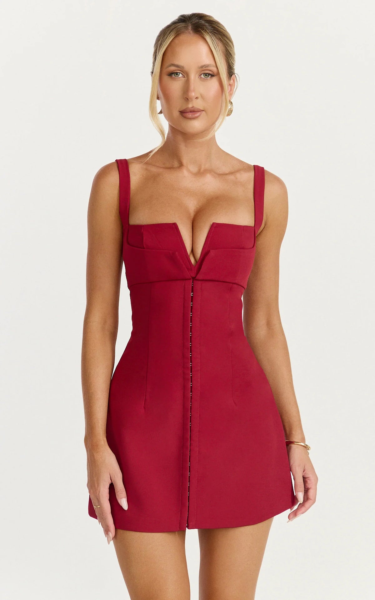 Odette Mini Dress - Plunge V Neck A Line Dress in Black