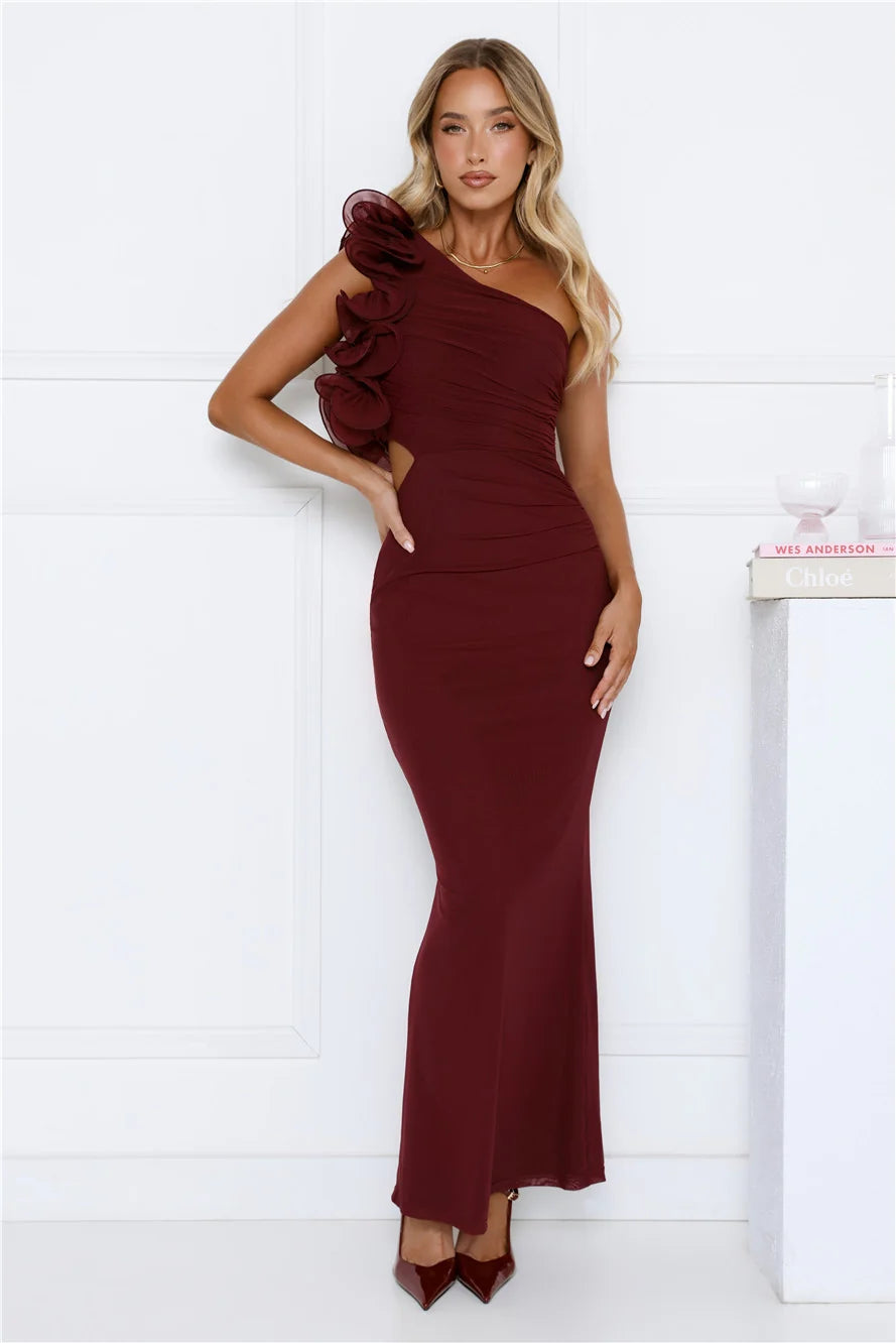 Luxe By Moonlight One Shoulder Mesh Maxi Dress Sage