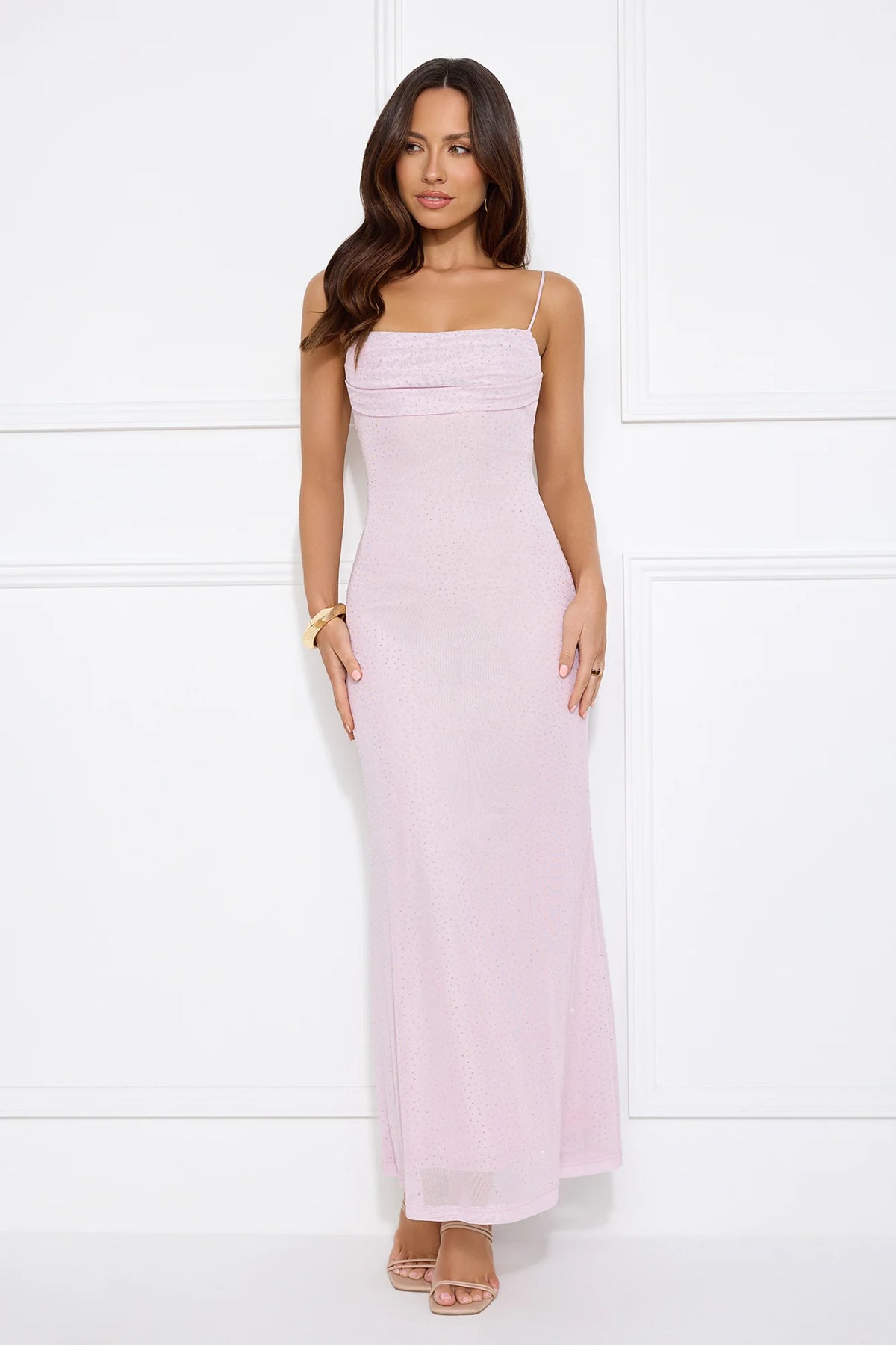 Elevated Status Embellished Mesh Maxi Dress Black