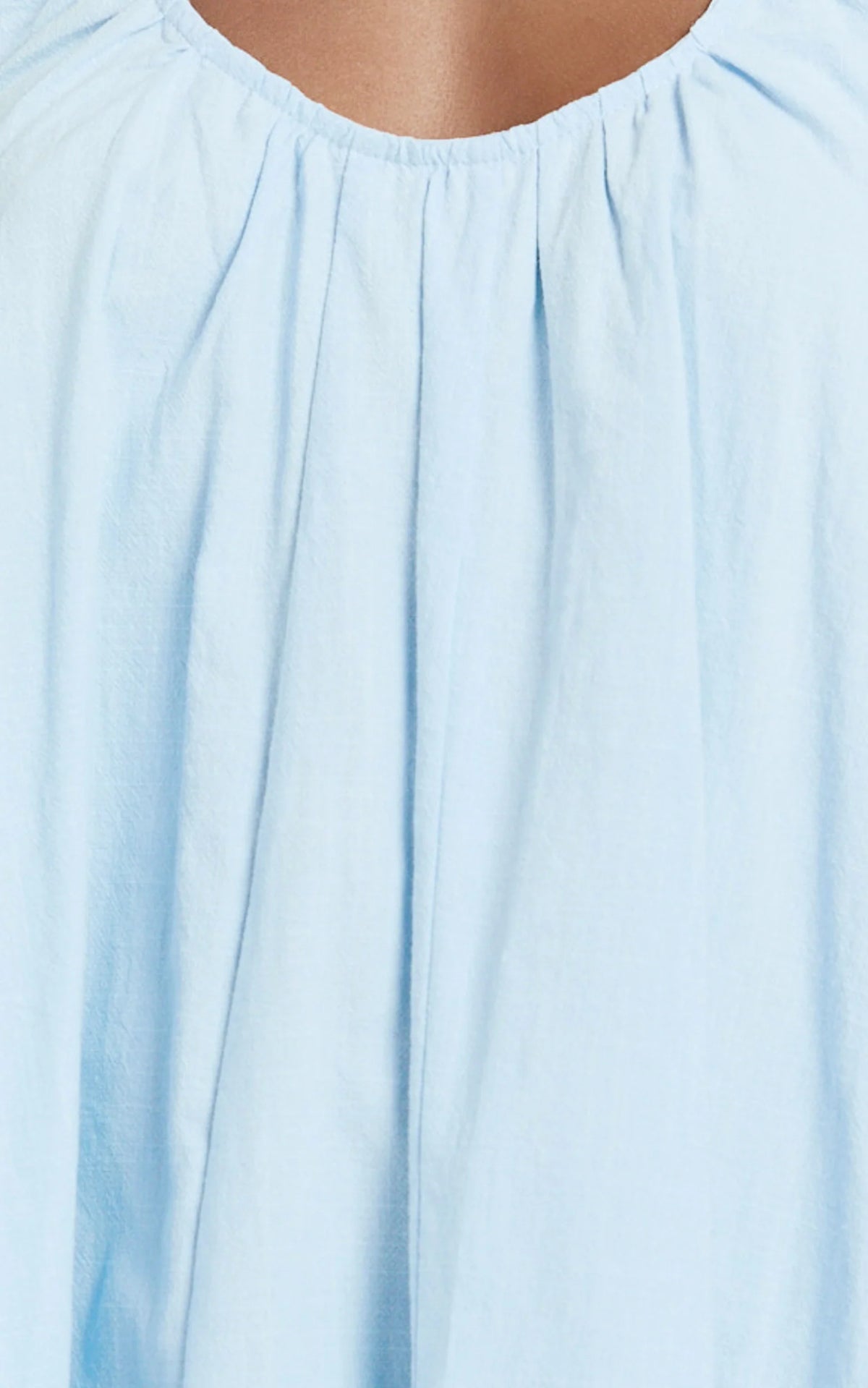 Lucinda Mini Dress - Deep U Gathered Neck Smock Dress in Pale Blue