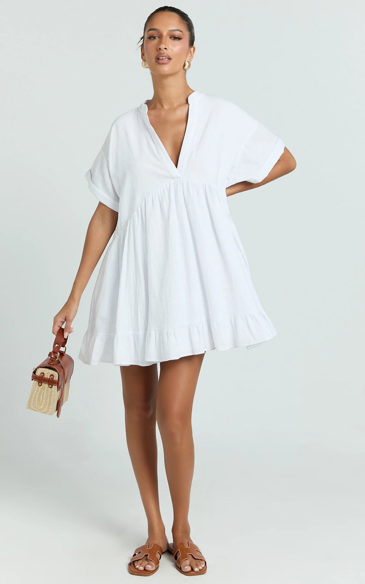 Calissa Mini Dress - Frill Hem Smock Dress in Light Blue