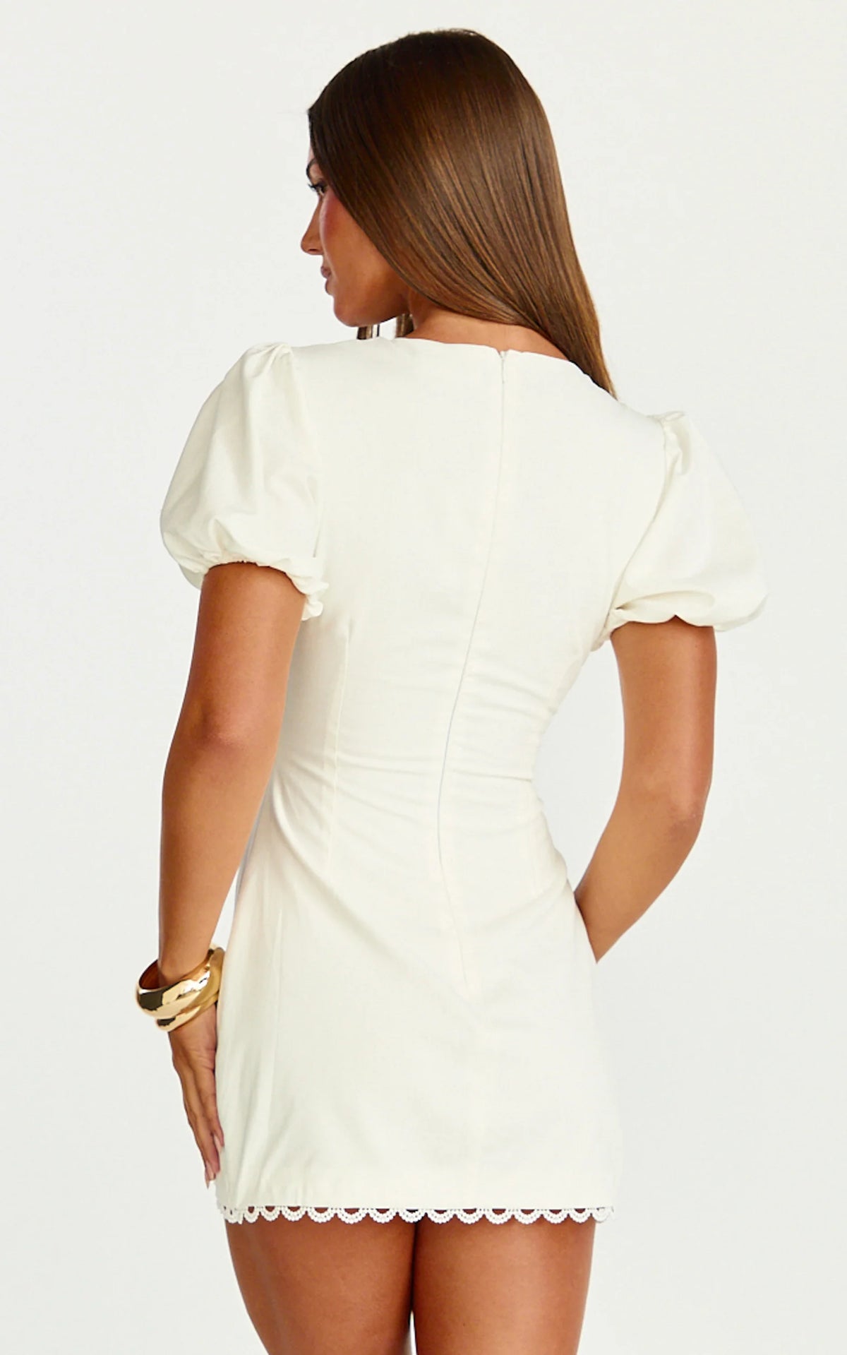 Carolyn Mini Dress - V Neck Puff Sleeve Dress in White