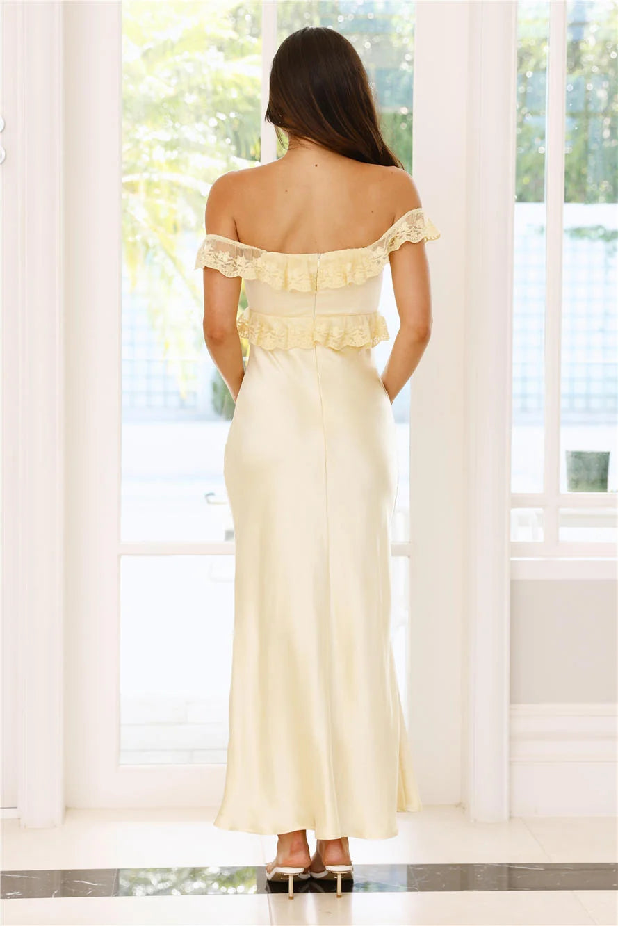 Waltzing In Romance Satin Maxi Dress Yellow
