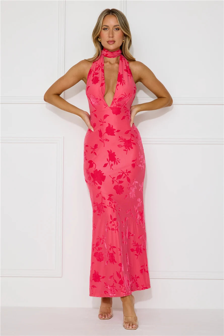 Shallow Love Halter Maxi Dress Blue