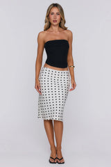 Set Trends Now Satin Polka Dot Midi Skirt  Off White
