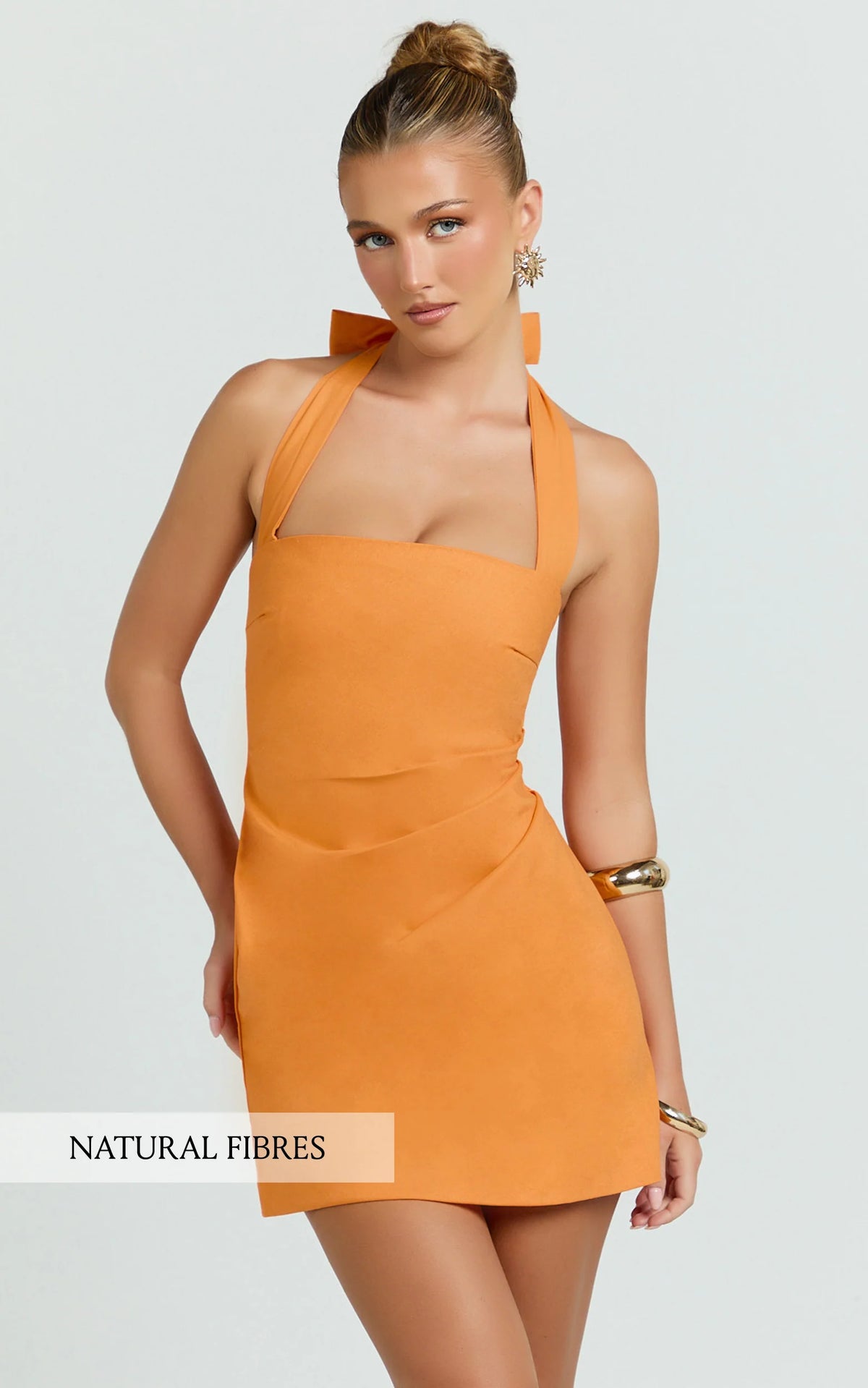 Tamika Mini Dress - Halter Neck Gathered A Line Mini Dress in Yellow