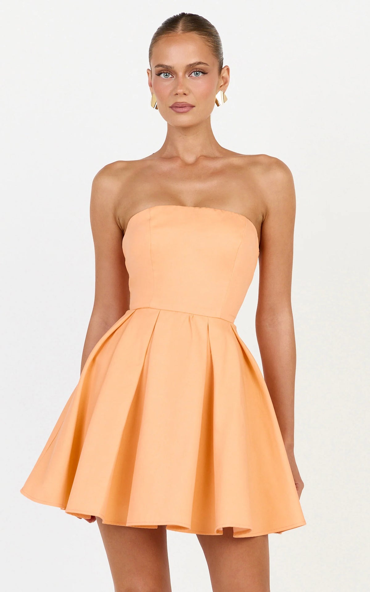 Avery Mini Dress - Strapless Fitted Bodice Full Pleated Skirt Dress in Yellow