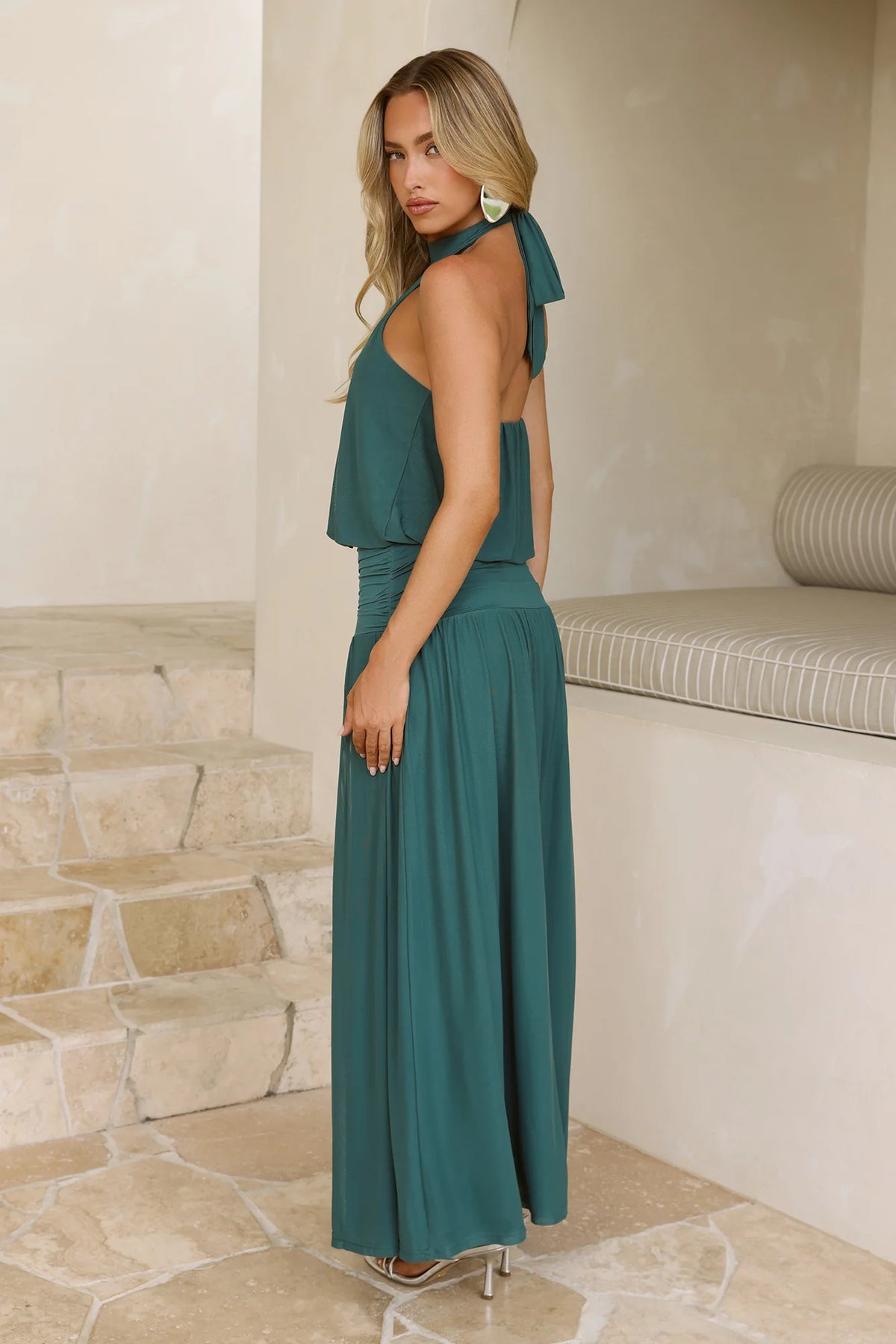 Dreamy Flowy Halter Maxi Dress Light Blue