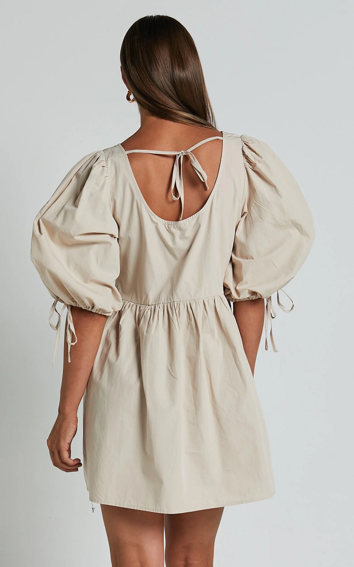 Rosita Mini Dress - Tie Front Puff Sleeve Dress in Black and White Check