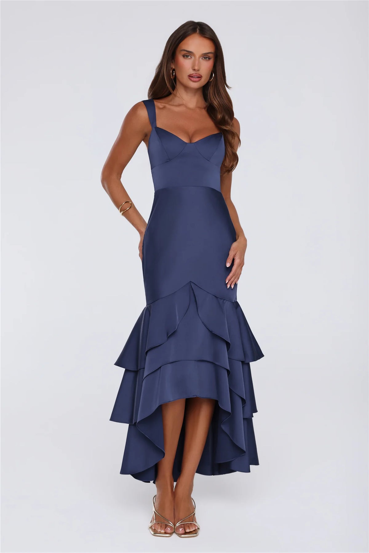 Formal Whimsy Satin Maxi Dress Brown