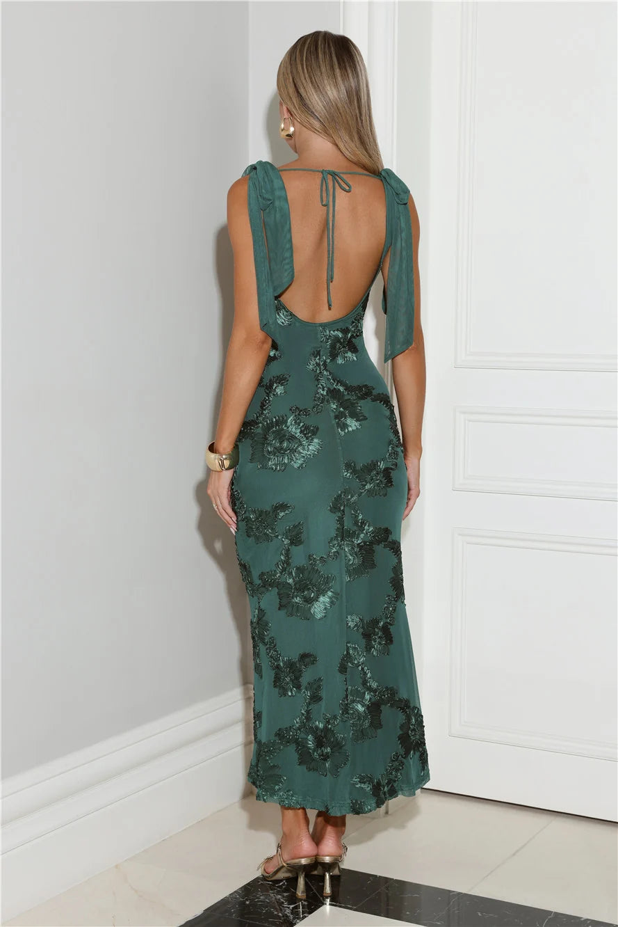 Golden Doll Mesh Maxi Dress Blue