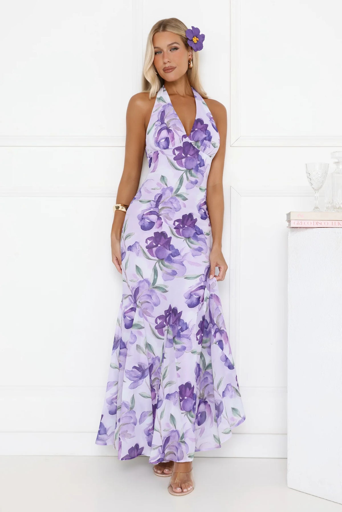 Sunset Flora Halter Maxi Dress Lilac