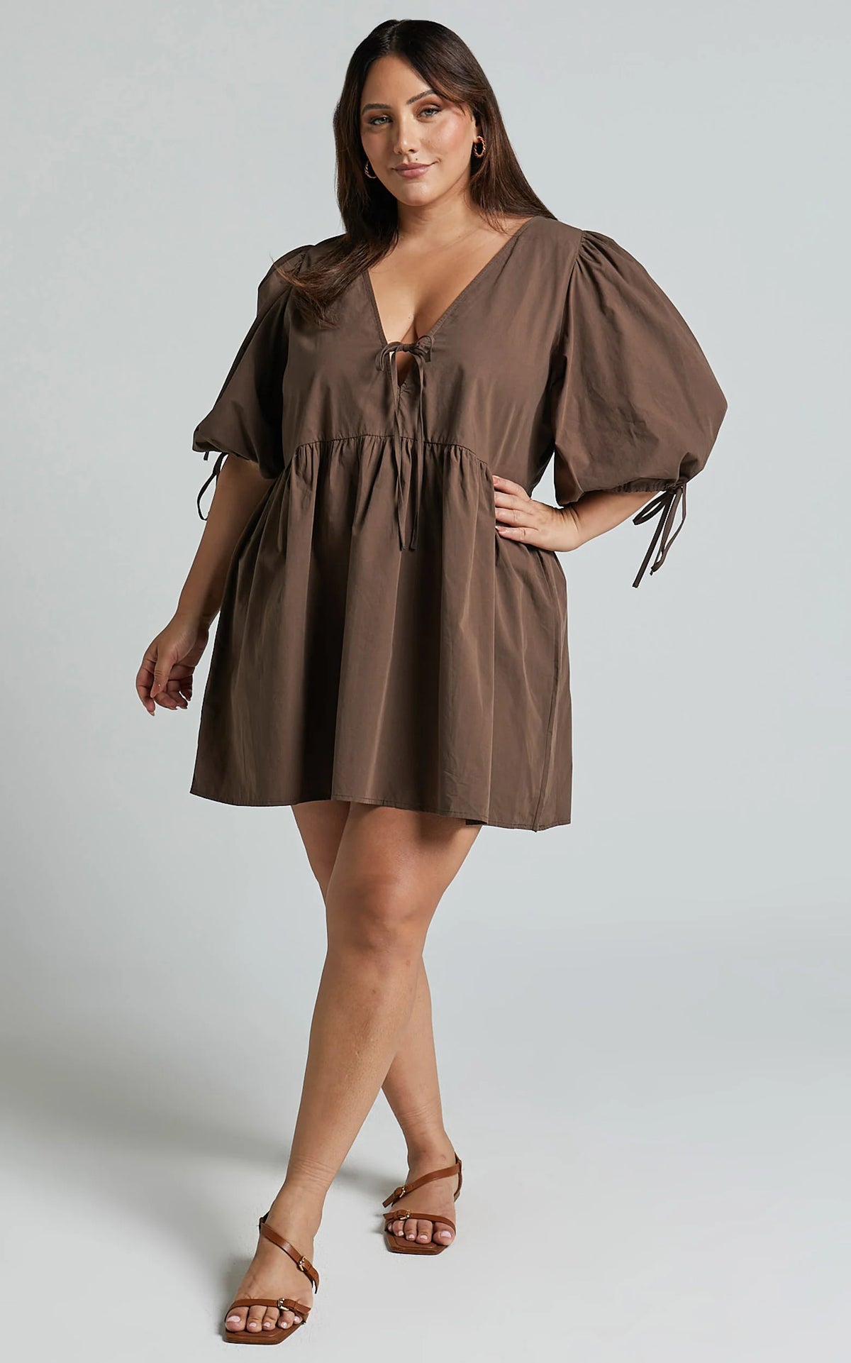Rosita Mini Dress - Tie Front Puff Sleeve Dress in Black and White Check