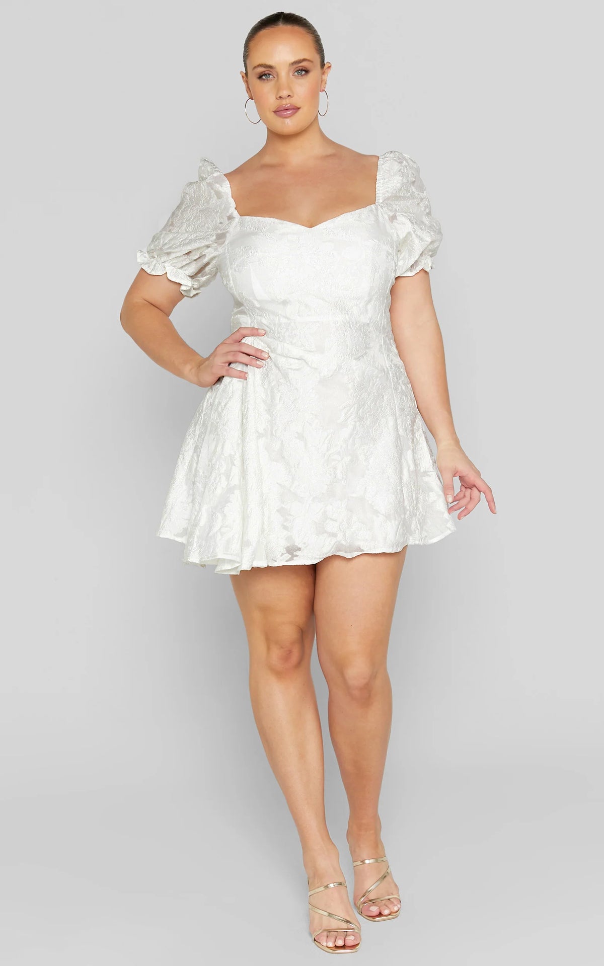 Brailey Mini Dress - Puff Sleeve Fit and Flare Dress in White