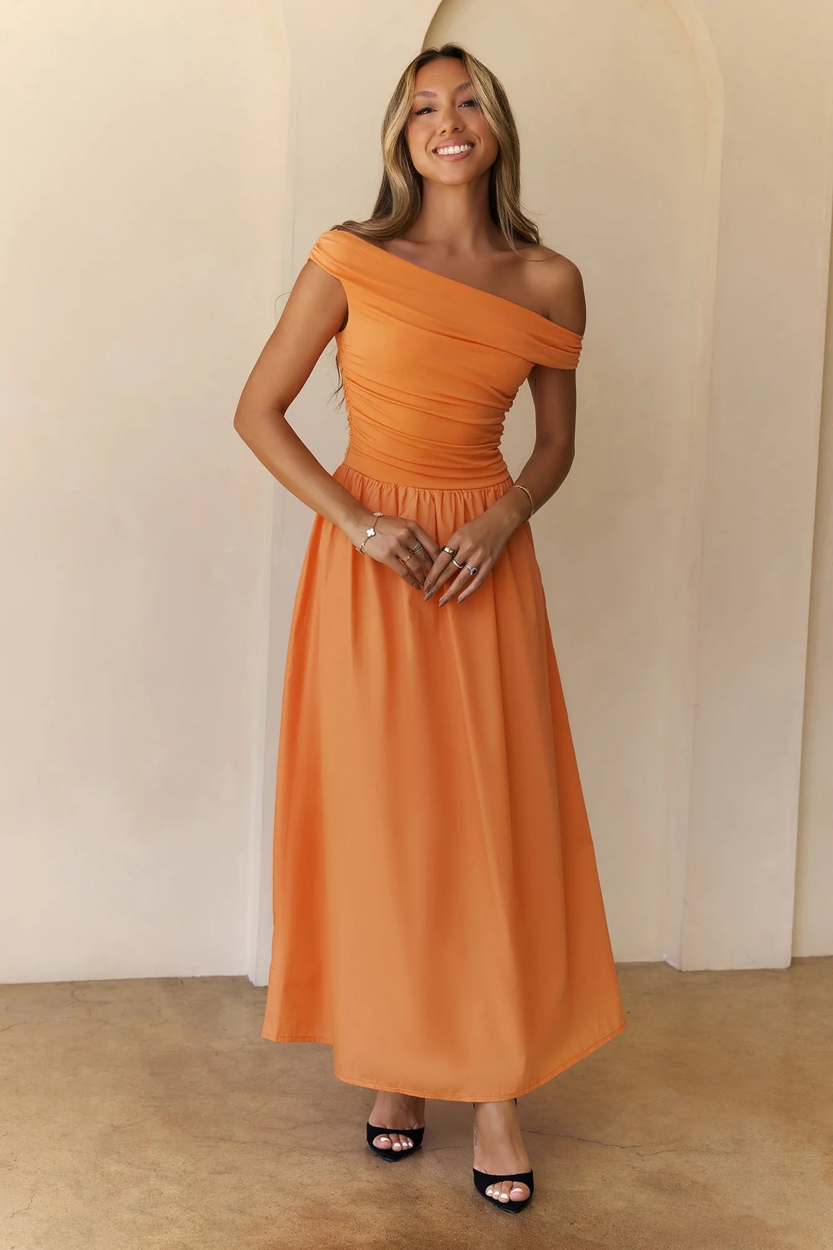 Camellia Charm Off Shoulder Maxi Dress Yellow