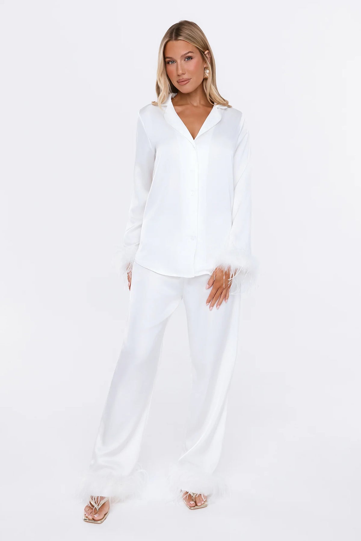 Silky Promise Satin Feather Pyjama Pants Light Pink